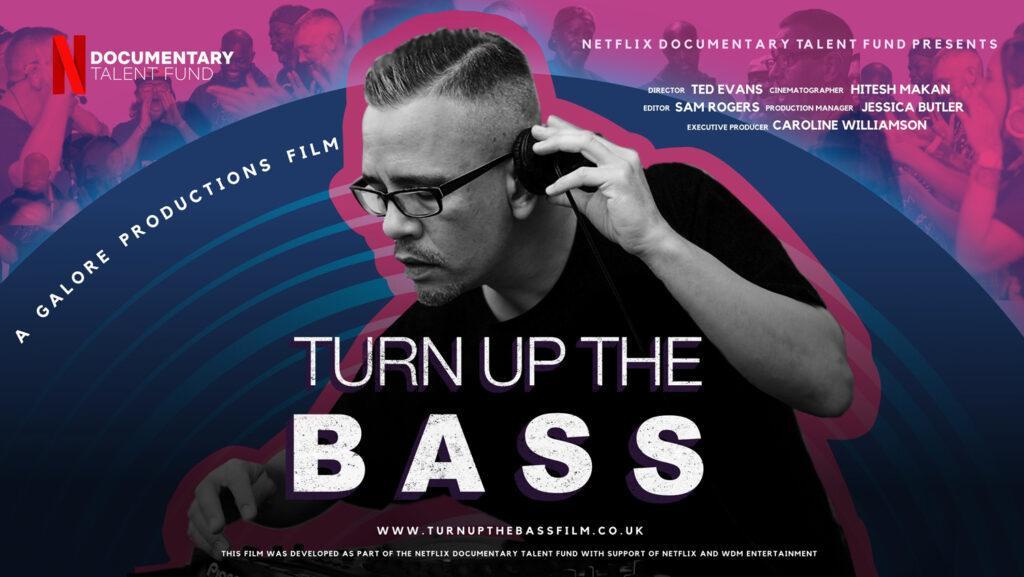 Turn Up The Bass film poster featuring Troi Dj-ing and the Netflix 'documentary talent fund' logo